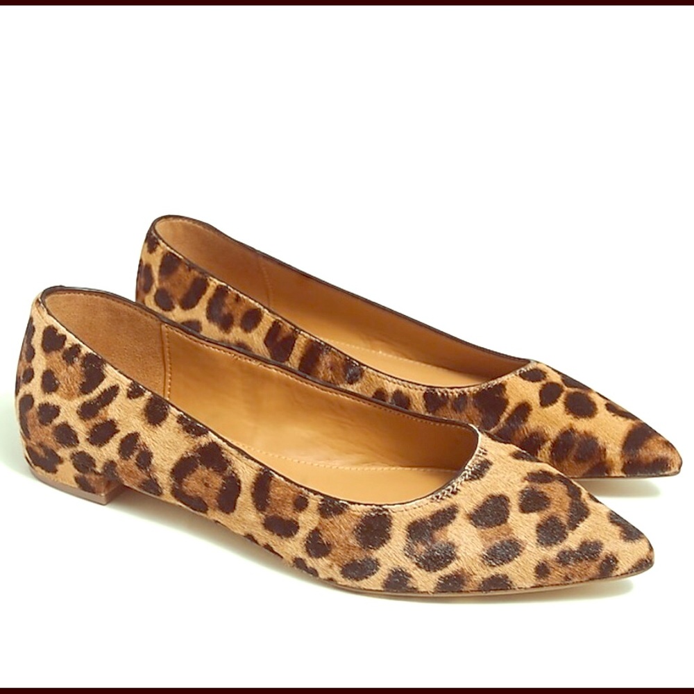 NIB J CREW Marina calf hair leopard flats 7.5